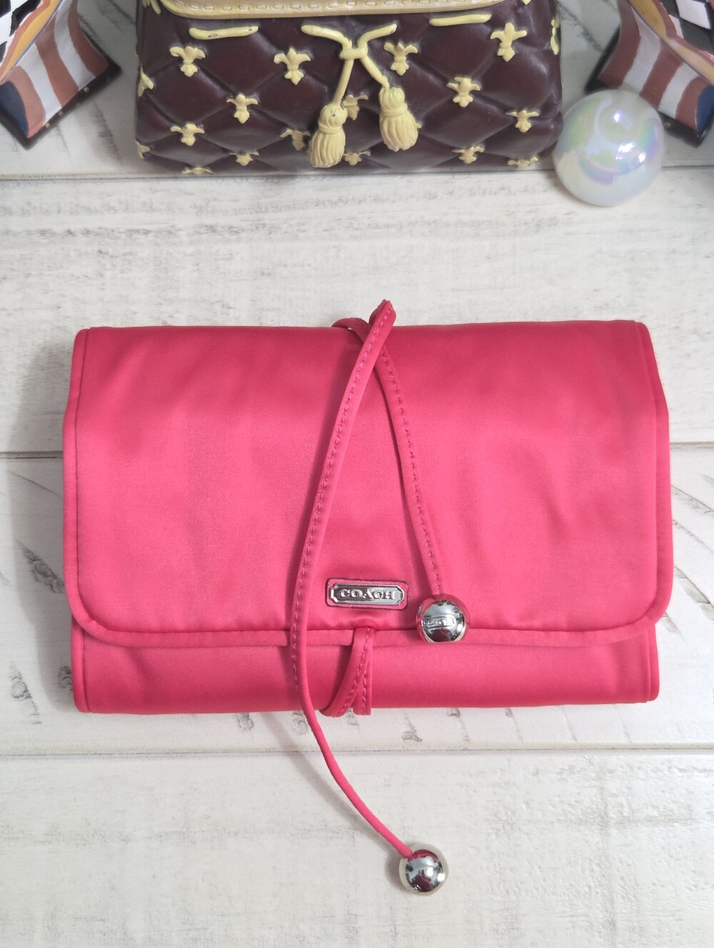 Coach Satin Fold-Over Jewelry Roll Travel Case Pomegranate Box Included NWT